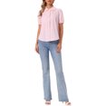 thumbnail image 2 of INSPIRE CHIC Short Sleeve Cotton Blouse for Women's Peter Pan Collar Button Up Crochet Panel Top L Light Pink, 2 of 6