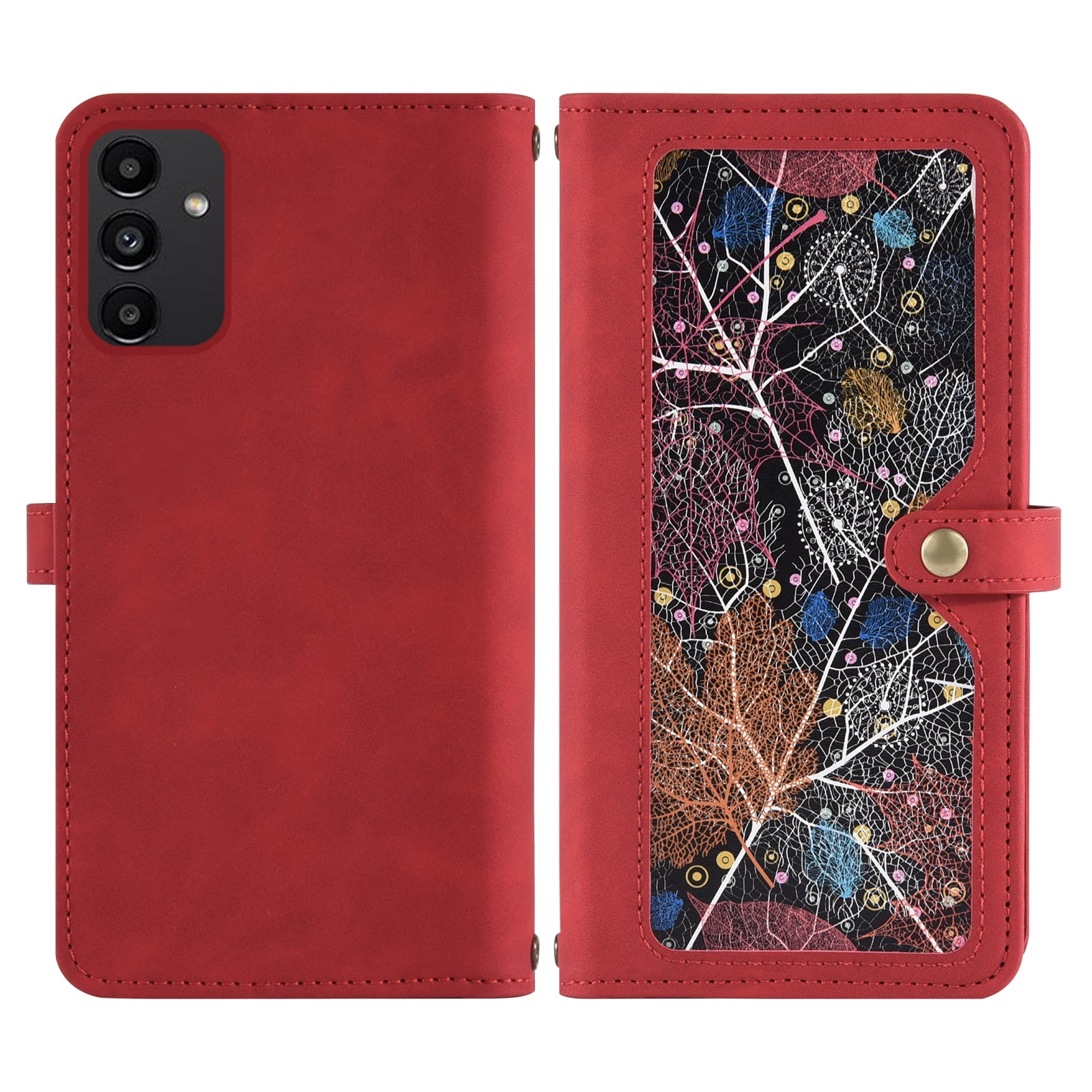 Asuwish Phone Case for Samsung Galaxy A13 4G/5G Wallet Cover With Tempered Glass Screen Protector Crossbody Wrist Strap Flip Pattern Zipper Credit Card Holder Cell A04s M13 G5 A 13 LTE 13A 2022 Red