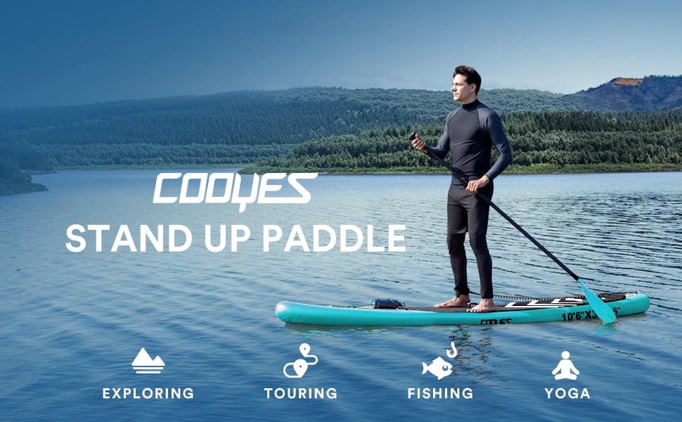 COOYES Inflatable Stand Up Paddle Board 10'6" with Free Premium SUP Accessories & Backpack, Non-Slip Deck. Bonus Waterproof Bag, Leash, Paddle and Hand Pump
