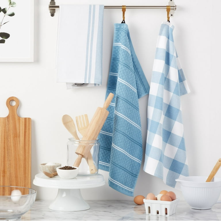 KitchenAid Stripe Gingham Dual Purpose Kitchen Towel 3-Pack Set, Blue  Velvet, 16 x 28 