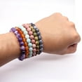 thumbnail image 4 of Pulsera de cuentas de piedra Natural para hombres y mujeres, cuarzo de cristal, amatista, aguamarinas, Jades, joyería, ágata, brazalete elástico, 4 of 5
