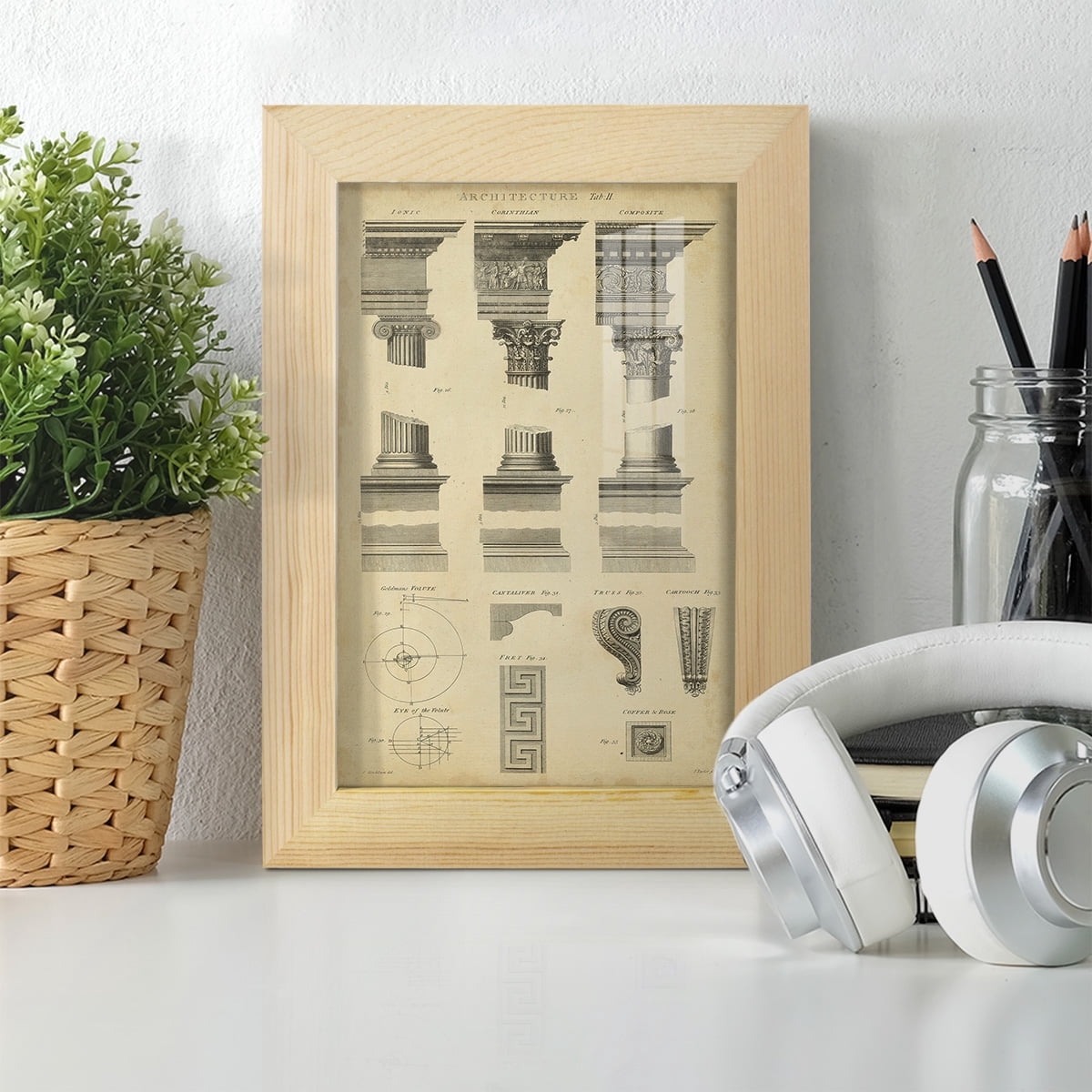 Encyclopediae III -Framed Print w/glass-Natural Wood