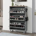 thumbnail image 2 of Shoe Cabinet with 3 Flip Drawers,Wooden Grain Pattern Top Entryway Organizer with 3 Hooks,Free Standing Shoe Rack with Adjustable Panel for Hallway,Grey, 2 of 9