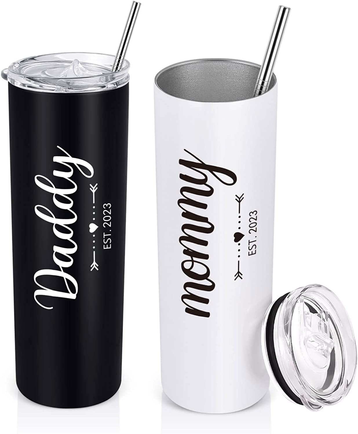 Gingprous 20oz Daddy and Mommy Est 2023 Stainless Steel Skinny Tumbler ...