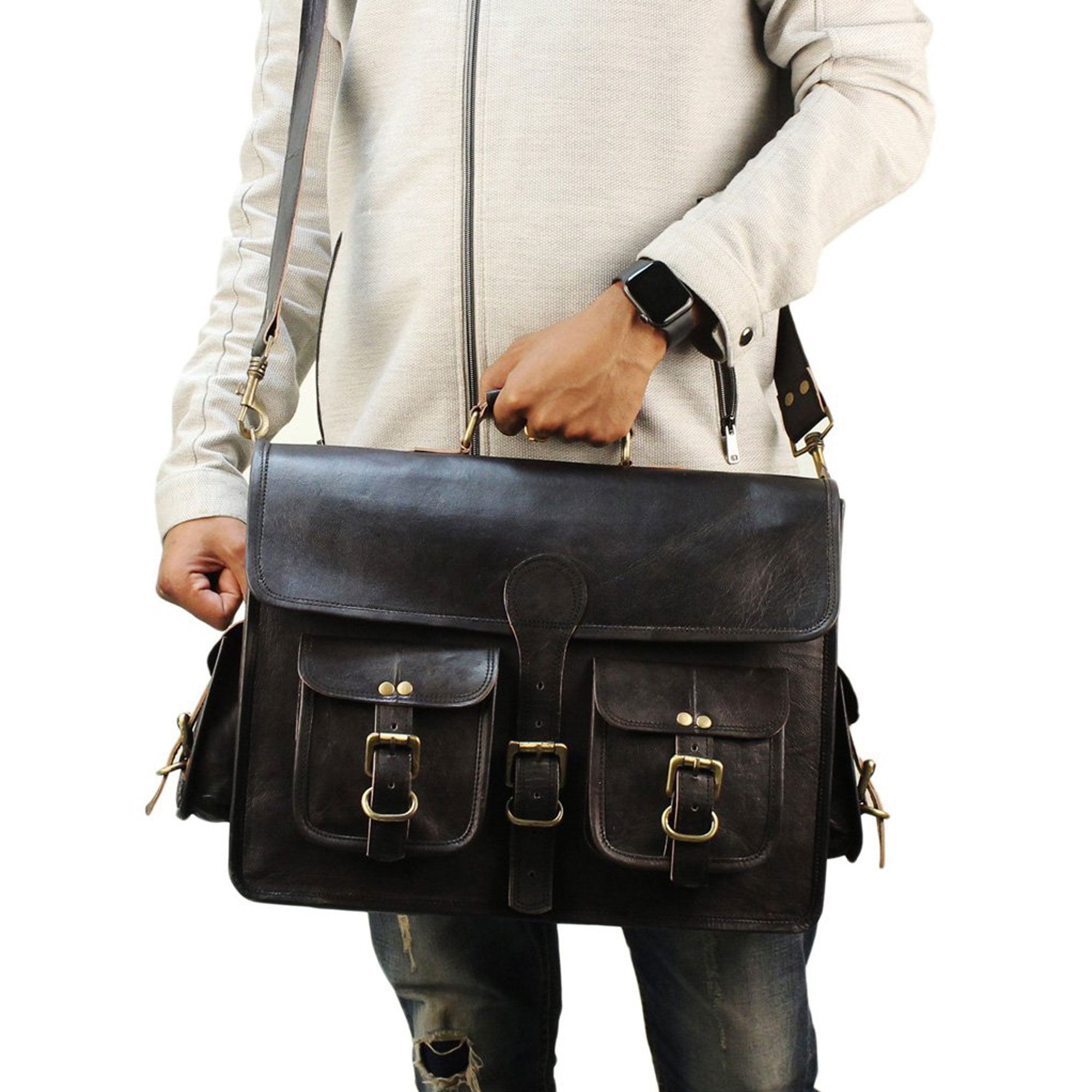18-Inch Handmade Leather Laptop Messenger Bag – Briefcase Satchel for Men & Women, Ideal for Work & Travel