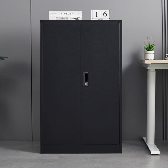 Metal Storage Cabinet, Folding Lockable Steel Filing Cabinet with Adjustable Shelf for Home Office Garage School No Tool Assembly- Black