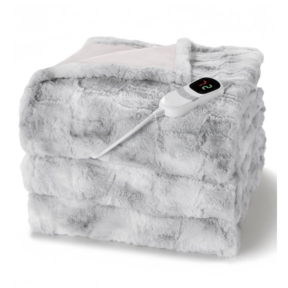 MARNUR Heated Blanket Full, Faux Fur Electric Blanket,10 Heating Levels, 10 Hours Timer, Machine Washable, 72"x84", Gray