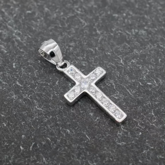 QQTDFG 925 Sterling Silver Small Cross CZ Crystal Pendant A5184-Silver