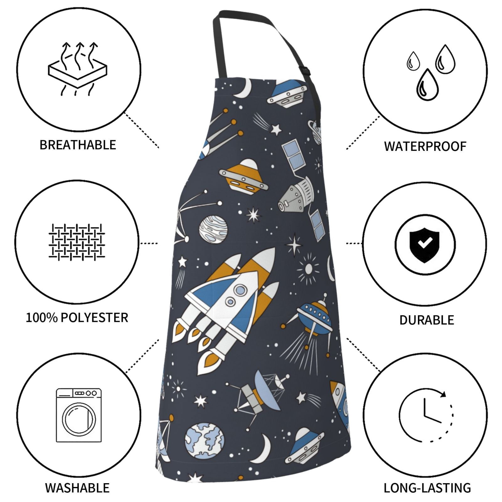 Kdxio Space Cars Apron with Pockets Adjustable Kitchen Aprons for Men Women Waterproof Aprons for Cooking,Drawing,Crafting, Baking Household Cleaning