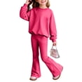 thumbnail image 2 of LIJCC Teen Girls Sweatsuit Solid 2 Piece Sweatsuits Round Collar Pullover Sweatshirts and bell-bottom trousers Sweat Set(Hot Pink,7-8 Years), 2 of 5