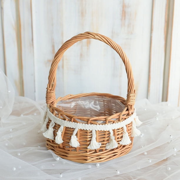 Cesta de almacenamiento tejida con asas, cestas de flores para boda, cesta de Pascua, cesta decorativa de mimbre para la colada, cesta de flores rústica para decoración del hogar, boda, jard
