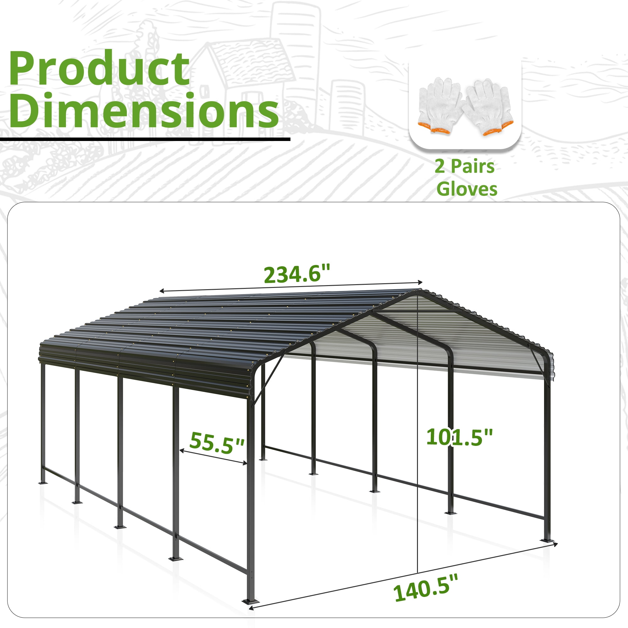 NETAJE 12x20 FT Heavy Duty Metal Carport, Outdoor Car Port Canopy with Galvanized Steel Roof & Reinforced Base, Outdoor Shelter for Trucks, Boats, Party
