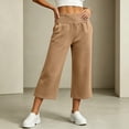 thumbnail image 5 of cocolona Womens Solid Color Casual Capri Pants Elastic Waist Straight Wide Leg Lounge Cropped Trousers with Pockets, 5 of 5