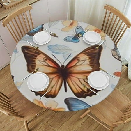 

Xllo0ord Round Fitted Table Cover with Elastic Edge Butterfly Art Fitted Tablecloth Home Decorative Tablecloth for Dining Table Dinner Party Family Gathering 38 -42