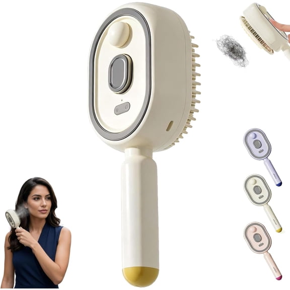 2026 New Electric Steam Brush, Rechargeable Steam Hair Straightener with Water Spray Easy to Clean, Reduce Frizz, Nourishes Hairs, Anti-Static for Both Long/Short Hairs (Cream)