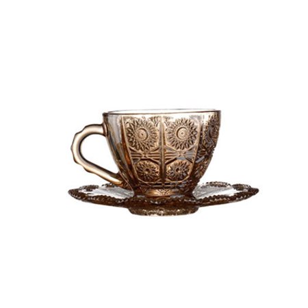 

11XC Creative European Vintage Glass Coffee Cup and Saucer Set Morning Afternoon Tea Sunflower Milk Cup