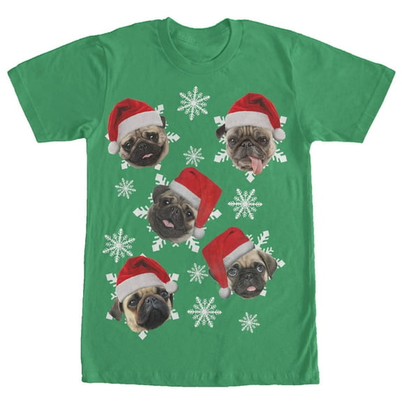 Men's Lost Gods Ugly Christmas Pug Snowflakes  Graphic Tee Kelly Green X Large