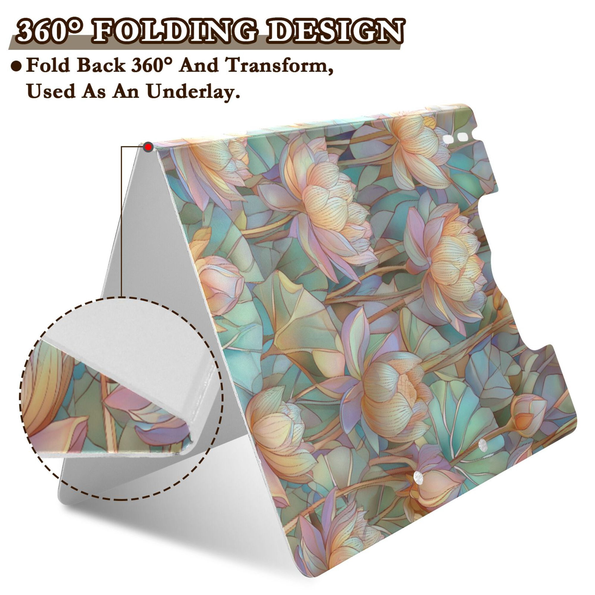 FORMRS A4 Clipboard Folder with Pen Holder Horizontal Foldable School Office Binder, Colorful Water Lilies Pattern