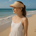 thumbnail image 2 of Sun Hats for Women, Foldable Floppy Straw Sun Visor Hats, Ponytail Beach Hats for Women, Wide Brim Breathable Summer Outdoor Hat, Off-White, 2 of 7