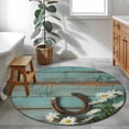 thumbnail image 4 of Round Area Rug 3 Ft, Daisy Flower Washable Non-Slip Circle Carpet for Living Room/Bedroom, Vintage Horseshoes Farmhouse Wooden Grain Teal Low-Profile Small Floor Mats Collection Rugs for Indoor, 4 of 7