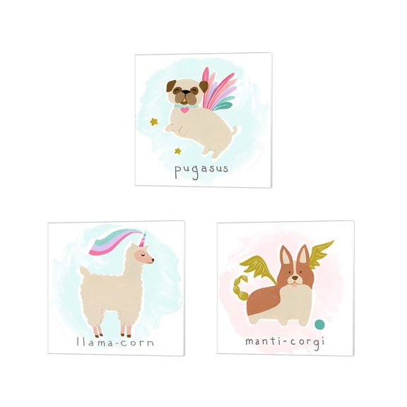 Great Art Now Fantastic Besties by June Erica Vess 3 Piece Canvas Art Set Each 14W x 14H