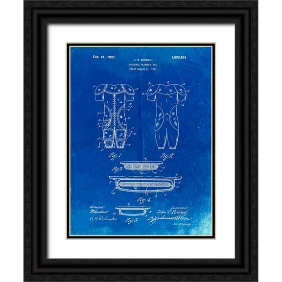 Borders, Cole 12x14 Black Ornate Wood Framed with Double Matting Museum Art Print Titled - PP690-Faded Blueprint Ridell Football Pads 1926 Patent Poster