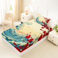 thumbnail image 4 of Castle Fairy Ukiyo-e Cherry Blossom Wave Twin Sheets 3pcs,Sunlit Vintage Ocean Art Bedding,Cream Blue,1 Fitted Sheet,1 Flat Sheet and 1 Pillowcase, 4 of 6