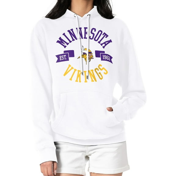 Women's G-III 4Her by Carl Banks White Minnesota Vikings City Graphic Team Fleece Pullover Hoodie