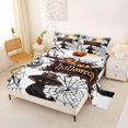 thumbnail image 2 of Manfei Vintage Halloween Black Cat Bed Sheets 4-Piece, Spider Web Pumpkin Crow Full Size Sheets, White Black Orange,1 Fitted Sheet, 1 Flat Sheet and 2 Pillowcases, 2 of 5