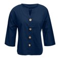 thumbnail image 4 of Women's Linen Shirt Button Down V Neck Solid Blouse 3/4 Sleeves Casual Loose Fit Tunic Tops Summer T Shirts Casual Button up Shirts for Women Dress Shirt for Women Long Half Sleeve Shirt Long Sleeved, 4 of 4