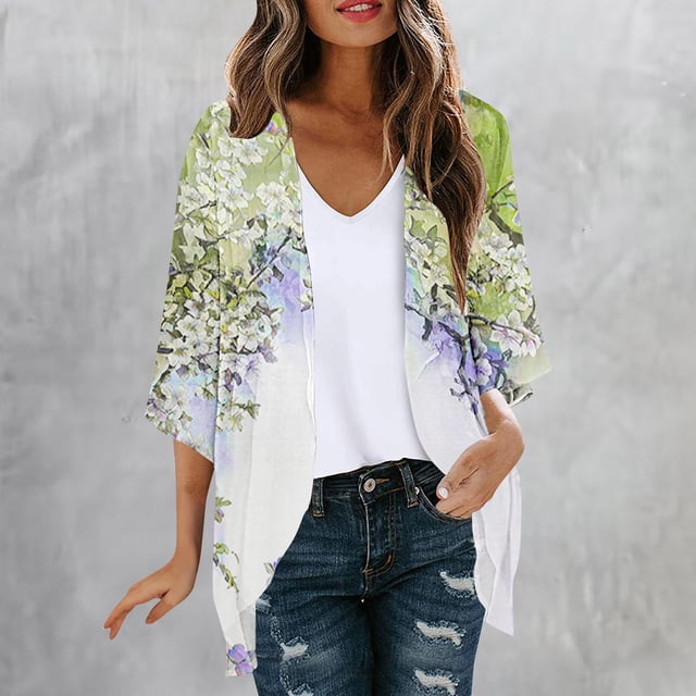 Cárdigan de manga larga para mujer, blusa informal estampada con bolsillo, abrigo tipo cárdigan para mujer