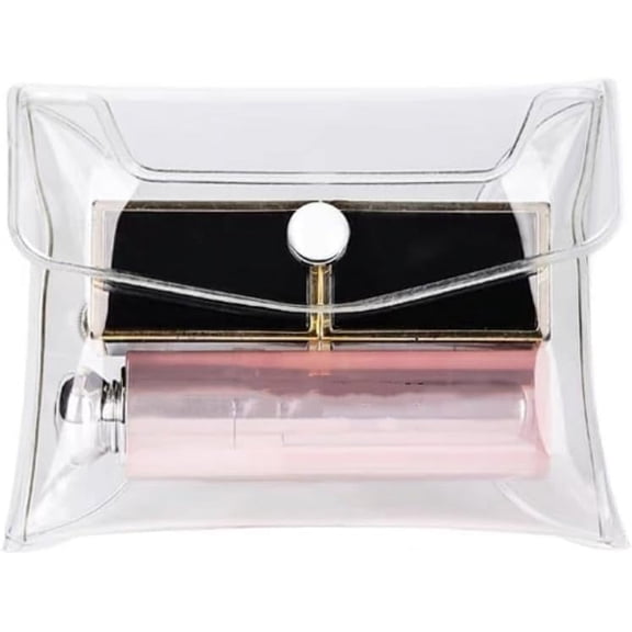 Transparent Mini PVC Makeup Bag Small Clear Plastic Cosmetic Organizer Bag Pouch with Snap Closure Cosmetic Bags for Vacation Travel, Bathroom Cosmetic Bags and Cases Tools and Accessories(S)