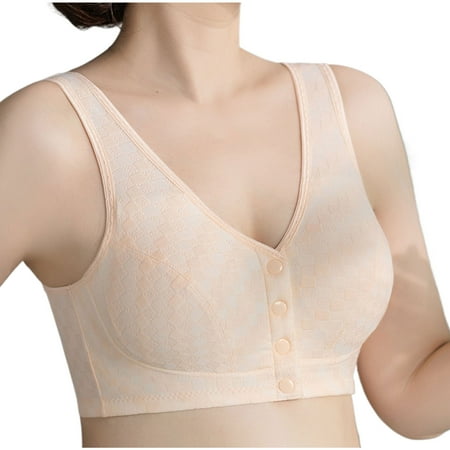 safuny Everyday Bra Open Front Bra Wireless Seamless Soft Comfort Daily Brassiere Underwear Smoothing Lingerie Size Women s No-Wire No Front Button No-Slip Beige XL