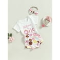 thumbnail image 3 of Coduop Newborn Baby Girls Birthday Outfit Set Short Sleeve Romper Donut Print Shorts 3Pcs Set, 3 of 9