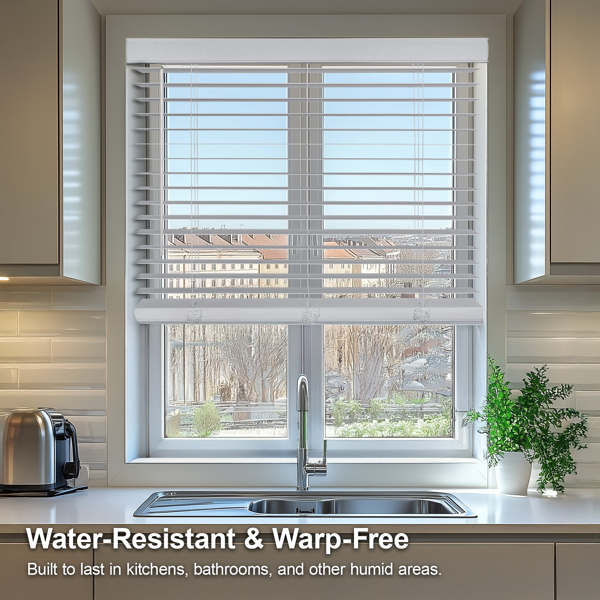 Chicology White Cordless 2” Inch Faux Wood Blinds for Windows with Valance |15.25"W X 72"H| Room Darkening | Light Filtering | Easy Install | Moisture Resistant