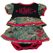 TC USMC Baby Girls Dress Blues Style Embroidered Ruffle Dress
