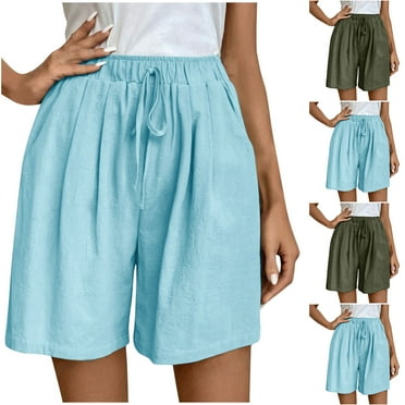 Simua Women's Drawstring Shorts Summer Solid Color Elastic Waist Casual Lightweight Shorts with Pockets