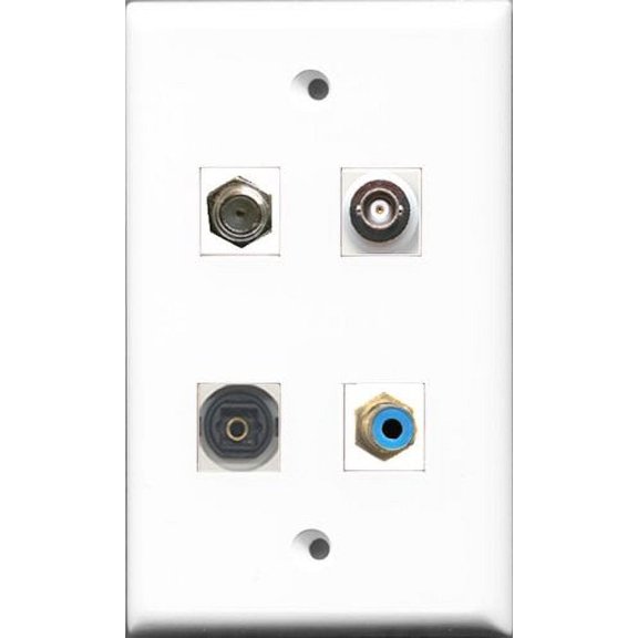 RiteAV 1 Port RCA Blue and 1 Port Coax Cable TV- F-Type and 1 Port Toslink and 1 Port BNC Wall Plate