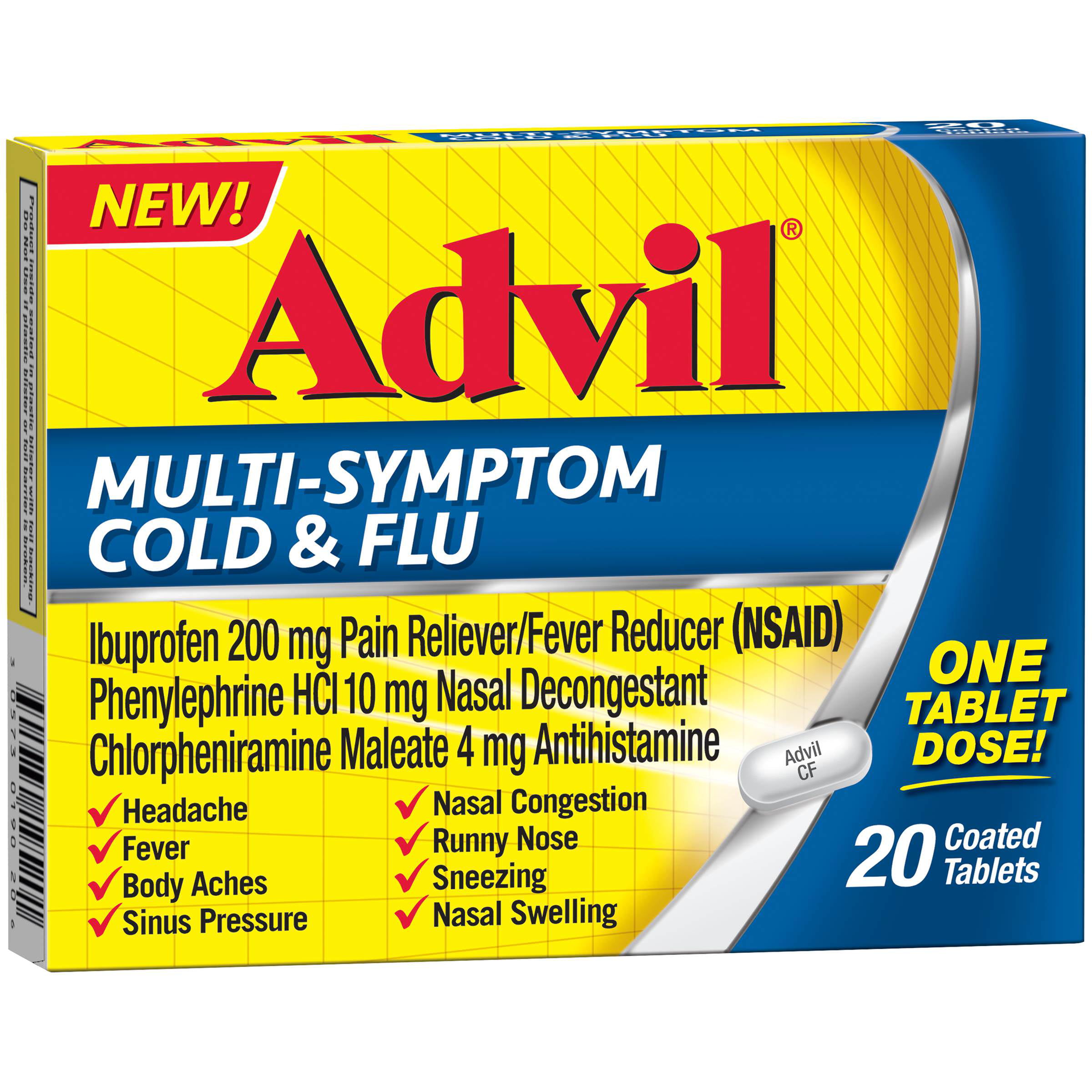 Advil Multi Symptom Cold And Flu Tablet 20 Count Coated Tablet 200 Mg Ibprofuen 