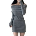 thumbnail image 1 of Robe Épaules Dénudées Automne et Hiver Courte Camisole Épaules Dénudées Col Slim Robe Côtelée Jupe Courte, 1 of 9
