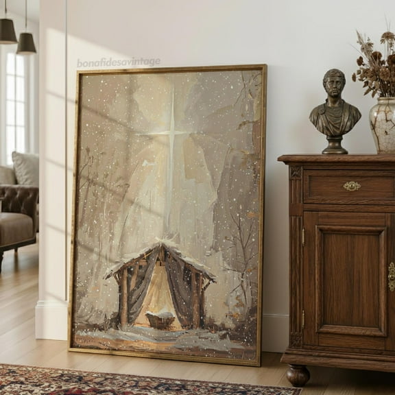 Christmas Manger Wall Art, Nativity Wall Art, Christian Wall Art, Jesus Nativity Print, Christmas Star Art, Manger Painting, 16x24 UNFRAMED