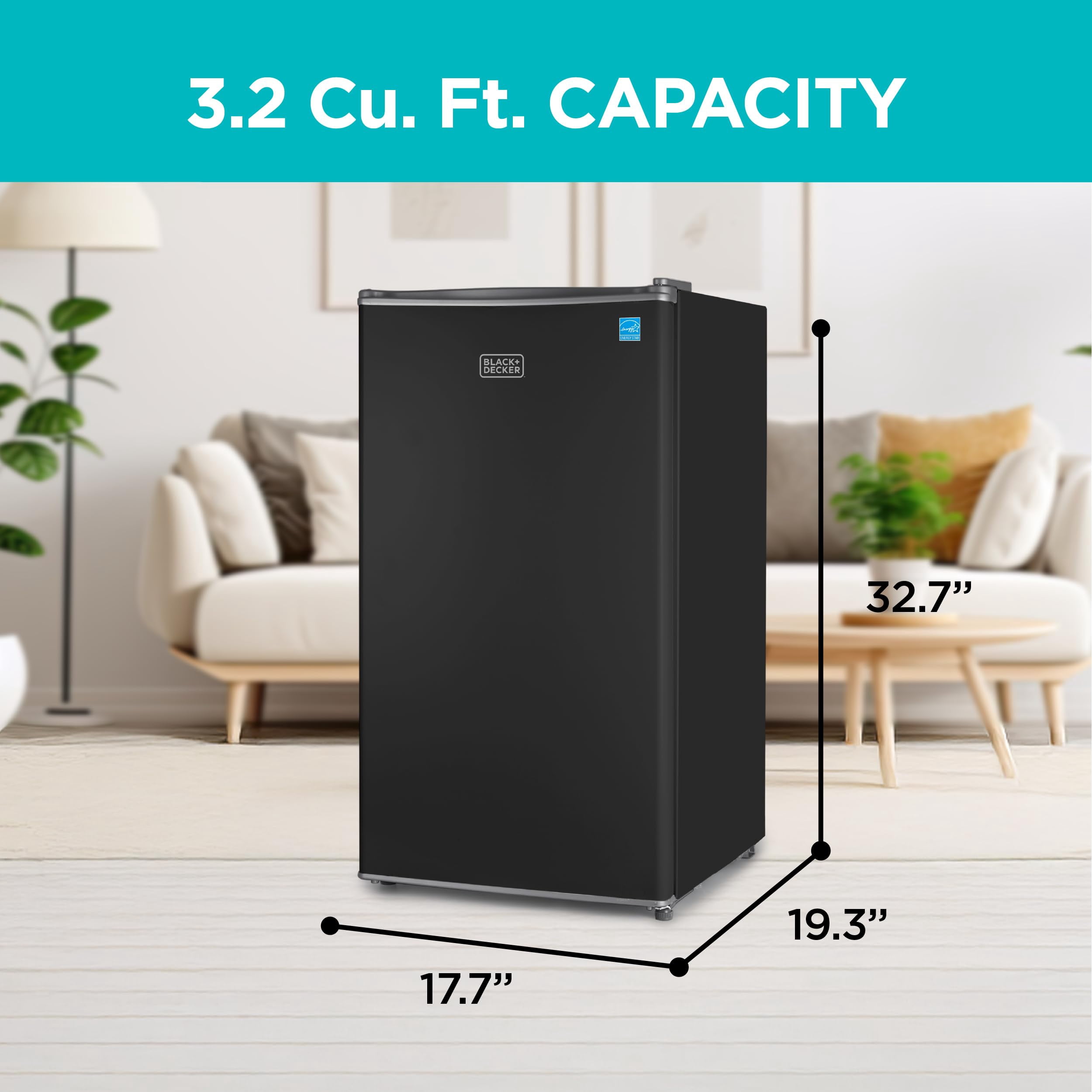 BLACK+DECKER BCRK32B Compact Refrigerator & Mini Fridge with Freezer, 3.2 cu. ft., Black