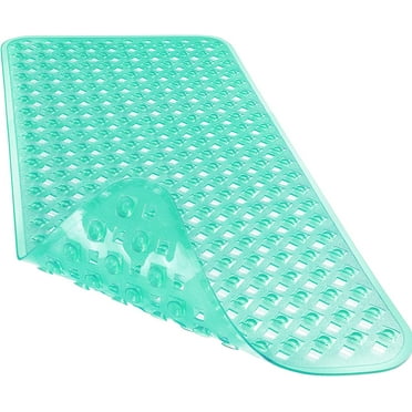 Bathtub Mat Non Slip, Bath Mats for Tub, Shower Mat with Drain Holes Suction Cups, Machine Washable, BPA, Latex, Phthalate Free, 34.5 x 15.5 Inches, Clear Green