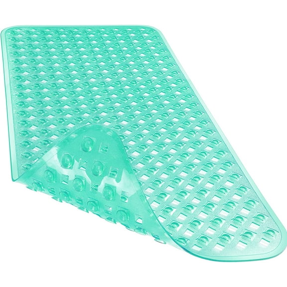 Bathtub Mat Non Slip, Bath Mats for Tub, Shower Mat with Drain Holes Suction Cups, Machine Washable, BPA, Latex, Phthalate Free, 34.5 x 15.5 Inches, Clear Green