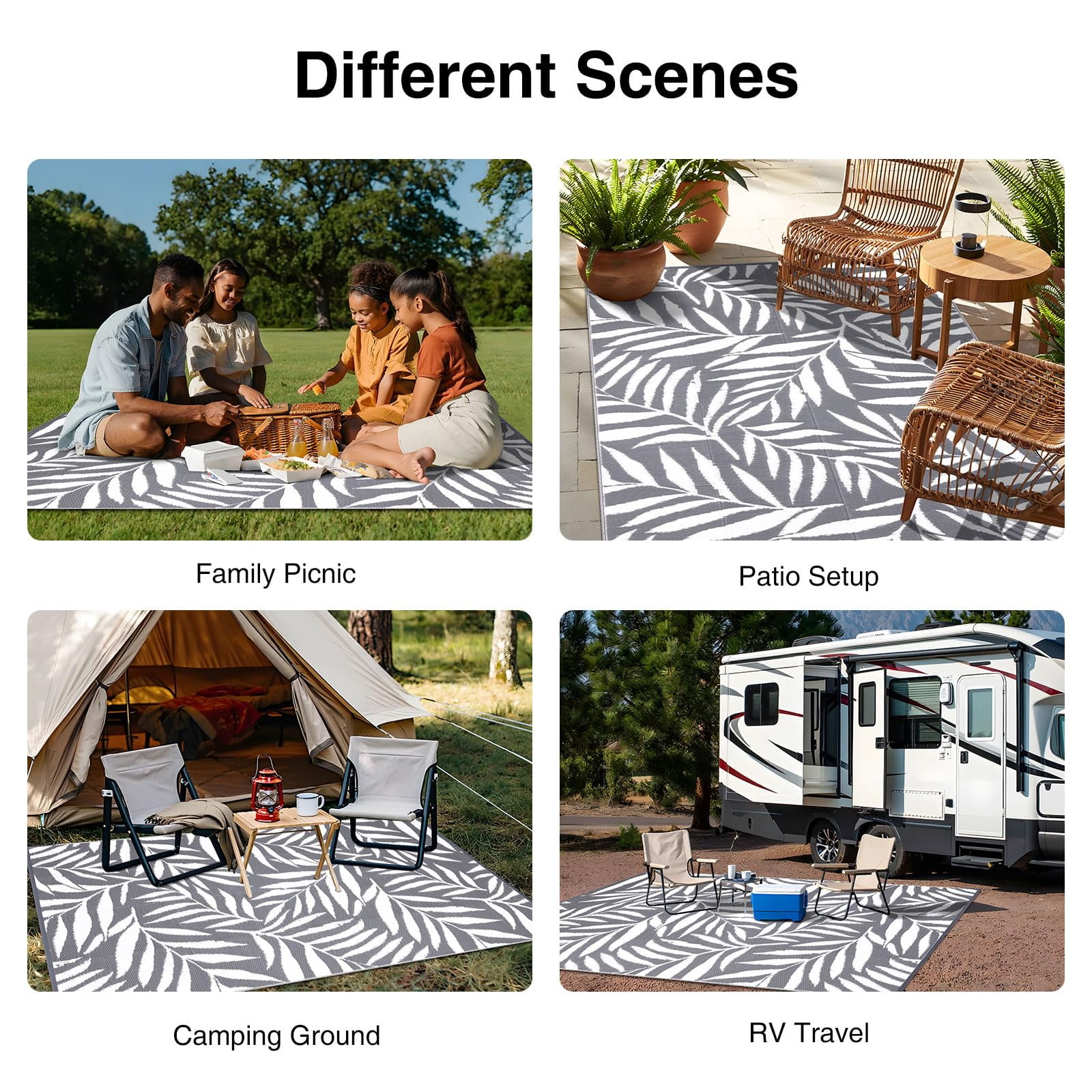 Smiry Outdoor Rugs 5x8, Waterproof Plastic Straw Indoor Outdoor Mat for Patio, RV Camping, Deck,Porch, Grey & White