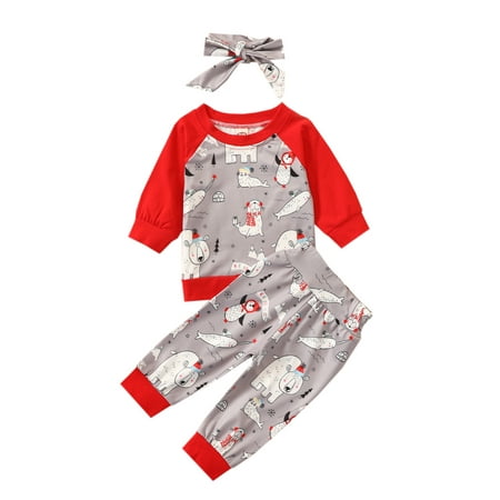 

Xingqing Toddler Infant Christmas Pajamas Outfits For Baby Girls Cartoon Print Tops T-shirt Long Pants 3Pcs Xmas Clothes