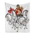 thumbnail image 1 of Retro Soft Flannel Fleece Throw Blanket, Hellenic Man on the Chariot Drawn by Roman Horses Early Ages Image, Cozy Plush for Indoor and Outdoor Use, 70" x 90", Multicolor, by Ambesonne, 1 of 6