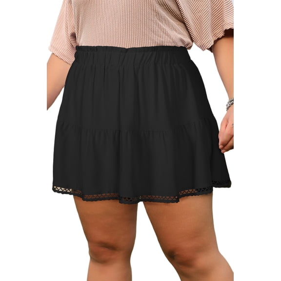Women's Black Plus Size Boho Ruffled Shorts – Elastic Waist with Lace Trim for Summer Fun, 4X