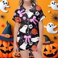 thumbnail image 3 of BOOMNY Halloween Girls 2 Peice Pajamas Sets Hallowmas Pumpkin Ghost Graphic Short Sleeve Buttons Sleepwear Tops Shorts Pjs Set for Kids Cozy Loungewear Homewear, 3 of 4