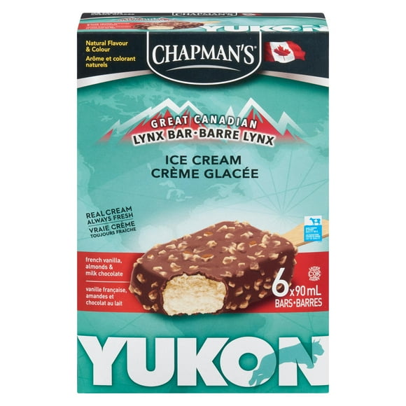 Chapman's Yukon Lynx French Vanilla and Almond Ice Cream Bar, 6 x 90mL